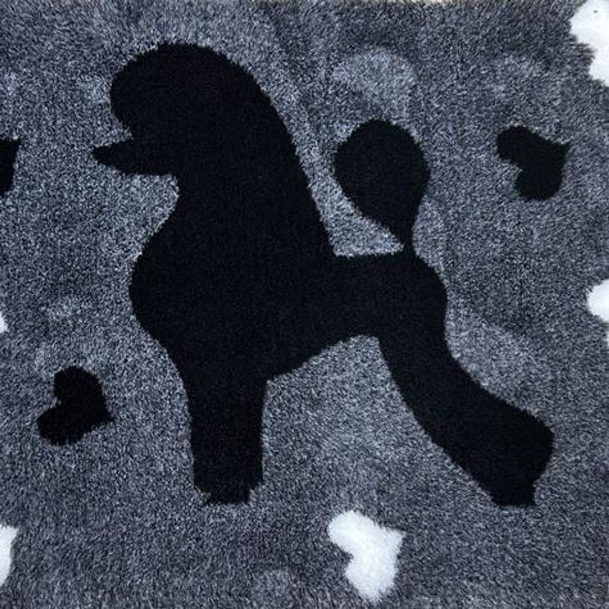 Vetbed gråmelert – svart puddel, svarte og hvite hjerter